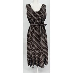 Vintage Evon Picone Linen Cotton Maxi Dress Brown Belted Quiet Luxury Boho Sz 12
